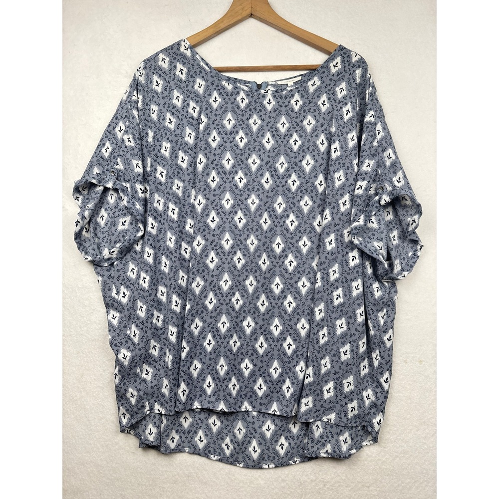 Maurices Blouse Womens 4X Ikat Print Short Sleeve Zip Back Boho Casual